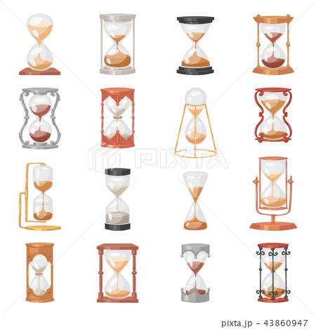 Sandglass vector glass clock with flowing sand and hourglass clocked in time illustration clocking 43860947