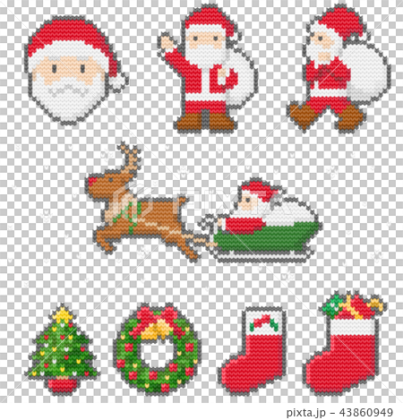 編み物_太糸_クリスマス縁取り_青灰_透過 43860949