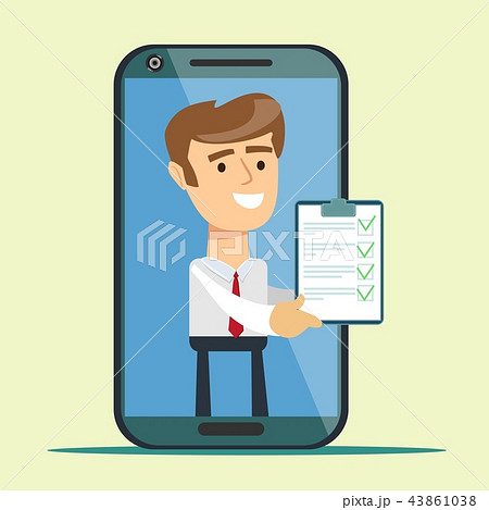 businessman from smartphone screen giving online contract . businessman from smartphone screen giving online contract . 43861038