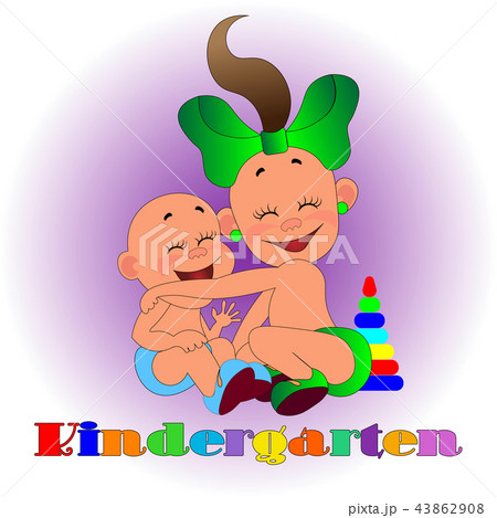 boy and girl enjoying the game together, a signboard of the kindergarten logo 43862908