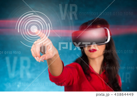 Happy woman with glasses of virtual reality. Happy woman with glasses of virtual reality. 43864449