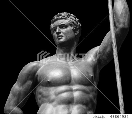 Human perfect body Ancient male statue isolated on black background 43864982