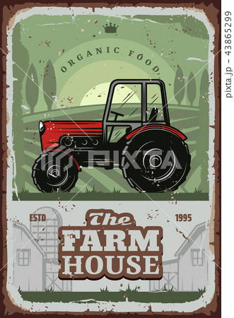 Farm house vector poster with farmer tractor 43865299