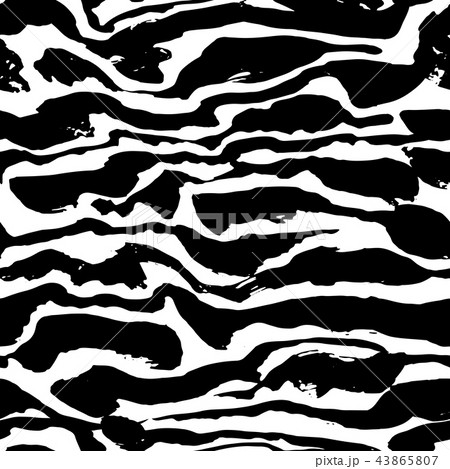 Brush painted zebra seamless pattern. Black and white stripes grunge background. 43865807