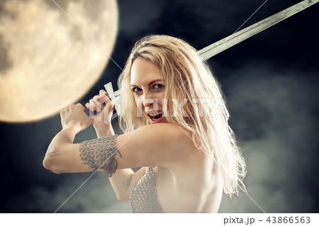 danger sexy warrior viking girl with sword attack danger sexy warrior viking girl with sword attack 43866563