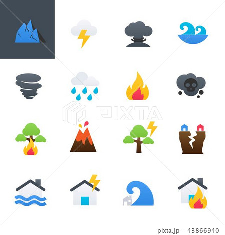 Natural Disaster Colourful Icons Set, Vector Natural Disaster Colourful Icons Set, Vector 43866940