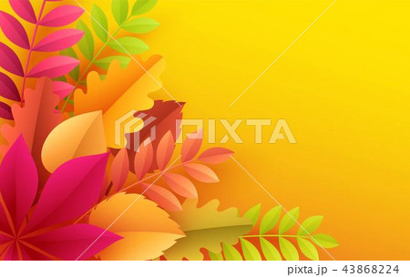 Paper autumn leaves colorful background. Trendy origami paper cut style vector illustration 43868224