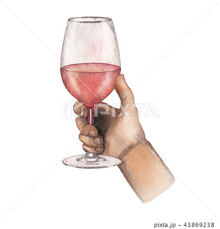 Watercolor hand holding glass of rose wine isolated on white background 43869238