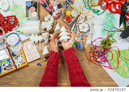 Childrens making decorations for new year holiday 43870197