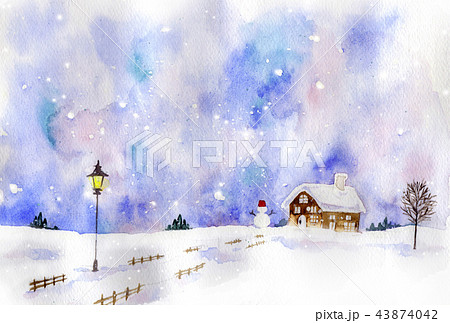 雪景色 水彩イラストのイラスト素材 43874042 Pixta