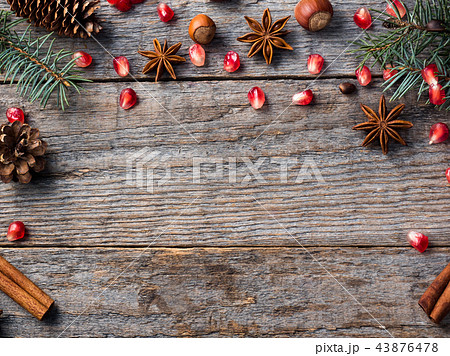 Pomegranate spruce branches star anise nuts, Pomegranate spruce branches star anise nuts, 43876478