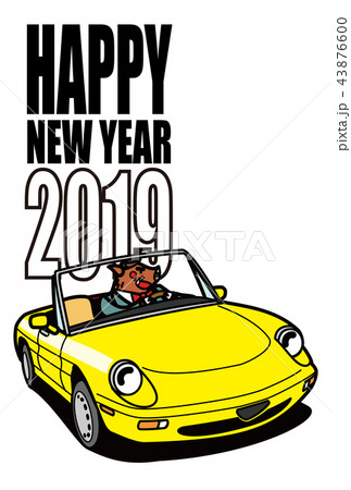 2019年年賀状　亥とオープンカー　男性 43876600