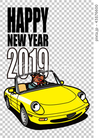 2019年年賀状　亥とオープンカー　男性 43876600