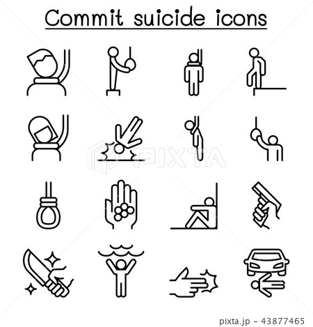 Commit suicide icon set in thin line style Commit suicide icon set in thin line style 43877465