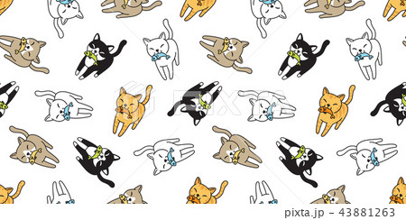 cat Seamless pattern vector kitten calico fish 43881263