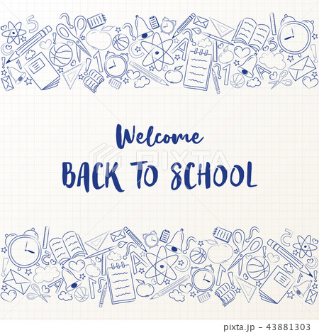 School flyer with hand drawn accessories. Vector. School flyer with hand drawn accessories. Vector. 43881303