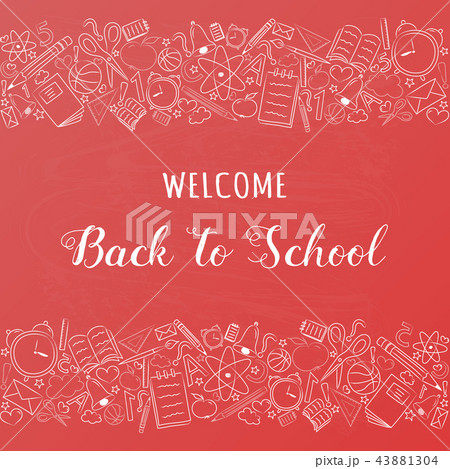 School flyer with hand drawn accessories. Vector. 43881304