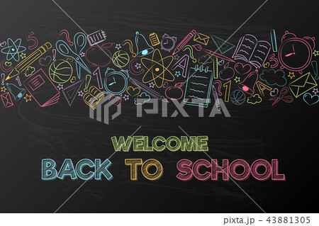 School flyer with hand drawn accessories. Vector. 43881305