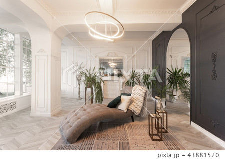 interior in hotel. daylight in the interior and light of electric lamps. luxury living room with interior in hotel. daylight in the interior and light of electric lamps. luxury living room with 43881520