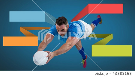 Rugby player with blank infographic chart panels 43885168