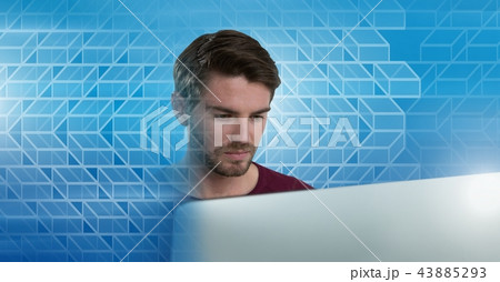 Man using laptop computer with geometric transition 43885293
