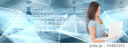 Woman using laptop with geometric transitions 43885305