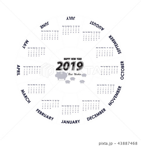 2019 Calendar Template.Circle calendar template 43887468