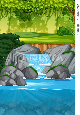 beautiful waterfall landscape scene 43887792
