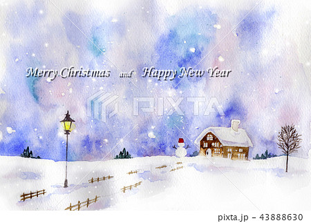文字入り 水彩の冬景色 のイラスト素材 43888630 Pixta