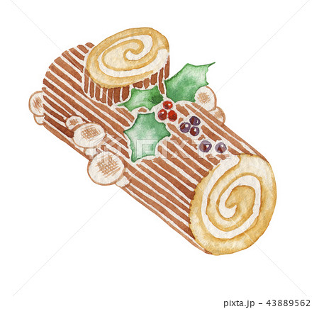 ブッシュドノエル クリスマス ケーキ 水彩 イラストのイラスト素材