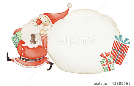 サンタクロース クリスマス メッセージカード 水彩 イラストのイラスト素材