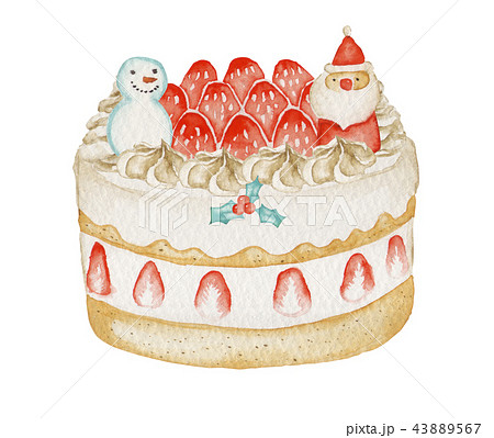 苺ショートケーキ クリスマス ケーキ 水彩 イラストのイラスト素材