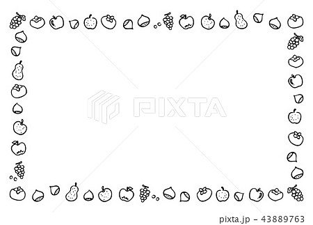 秋のフルーツのフレーム 手描き 白黒のイラスト素材 43889763 Pixta