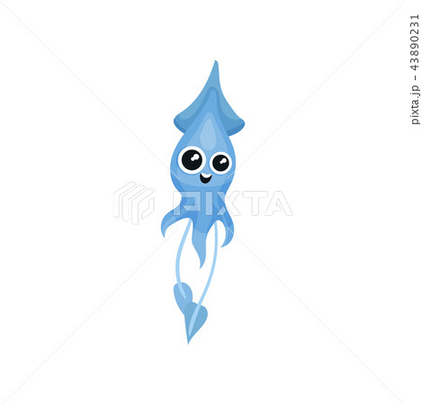 Flat vector icon of cute blue squid. Mollusk...のイラスト素材 [43890231] - PIXTA