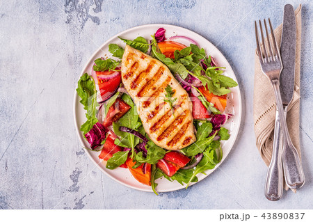Chicken breast with fresh salad. Chicken breast with fresh salad. 43890837