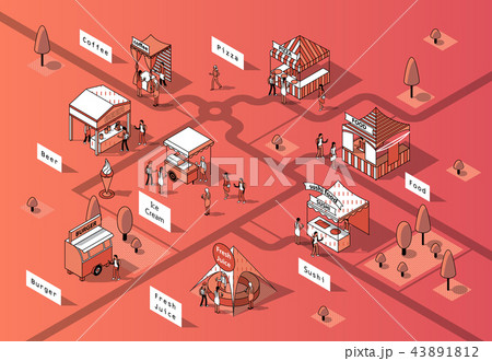 Vector 3d isometric food courts, urban marketplace Vector 3d isometric food courts, urban marketplace 43891812
