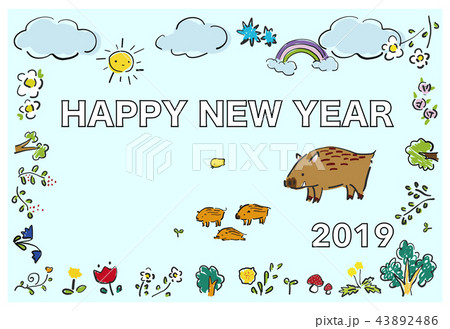 いのしし年　絵本のような年賀状 43892486