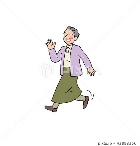 元気に散歩するおばあちゃんのイラスト素材