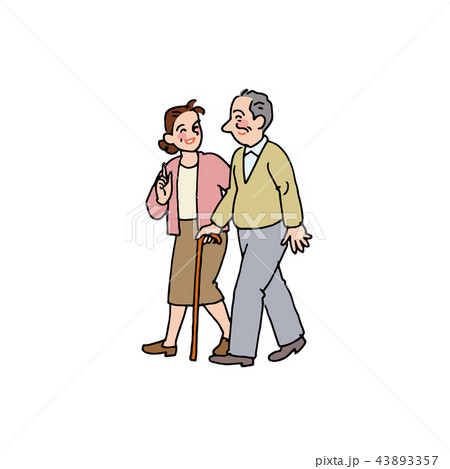 おじいちゃんと歩く娘 43893357