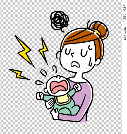 イラスト素材：泣き止まない赤ちゃんに困る母親 43894437