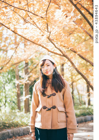メタセコイア並木と女性　 43894643