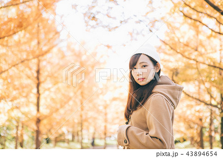メタセコイア並木と女性 メタセコイア並木と女性 43894654