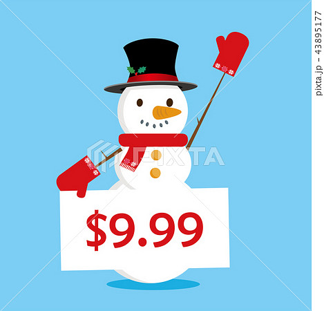 プライスカードを持ったスノーマンのイラスト 雪だるま 販促用イラスト Snow Manのイラスト素材