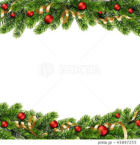 Christmas green Pine Branches and red baubles Christmas green Pine Branches and red baubles 43897255