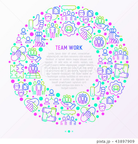 Teamwork concept in circle with thin line icons 43897909