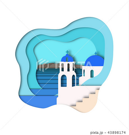 Paper art style background. Vector Santorini view. 43898174