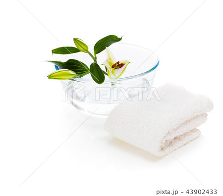 spa setting with lily isolated on white background spa setting with lily isolated on white background 43902433