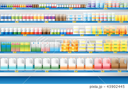 Dairy products display on shelf in supermarket 43902445