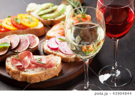 Brushetta or traditional spanish tapas 43904844