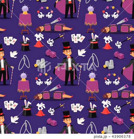 Magician prestidigitator illusionist vector character tricks juggler vector illustration magic 43906378